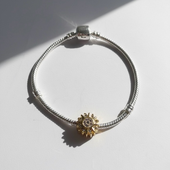 925 STERLING SILVER | Golden Sunflower Pendant | Gemstone Accent Charm | DIY Fit - Picture 3 of 4